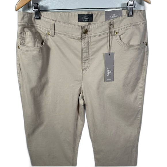 So Slimming By Chico’s New Khaki Slim Leg Pants NWT Size US 12 Coastal Basic - Picture 15 of 16